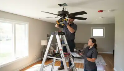 Ceiling fan installation service by an electrician in an Aurora, CO home