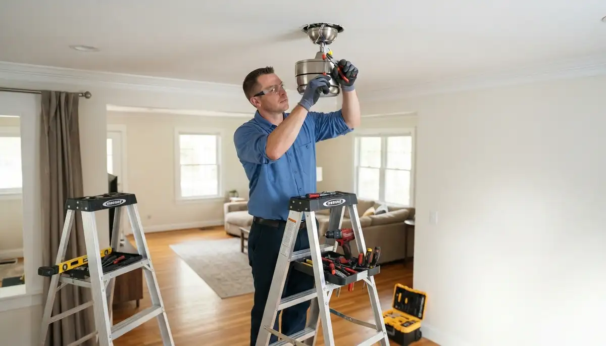 Electrician providing ceiling fan installation service in Aurora, Colorado