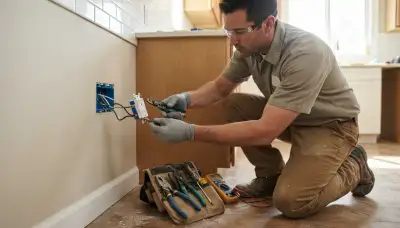 Electrician installing a GFCI outlet in an Aurora, CO home