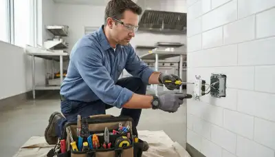 Electrician installing a GFCI outlet in an Aurora, Colorado home