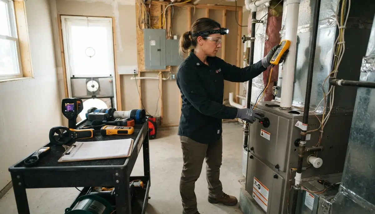 Electrician performing a home energy audit of residential wiring in Aurora, Colorado