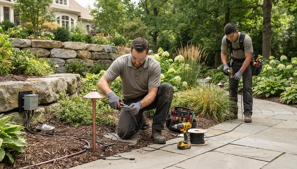 Landscape lighting installation for an Aurora, CO home by On Call Electrical