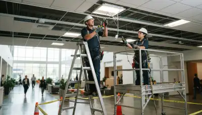 Electrician installing residential lighting in an Aurora, CO home