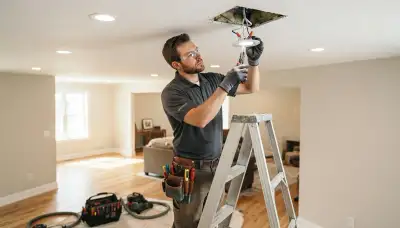 Recessed lighting installation by an electrician in an Aurora, CO home